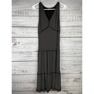 Superior Vneck Midi Dress Black Polka Dot Tiered 10 Y2K Witchy Western VTG 90s